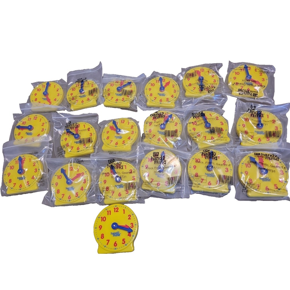 New Kids HAND2MIND Set Of 19 Yellow Learning Geared Clock Size 4" Tell time